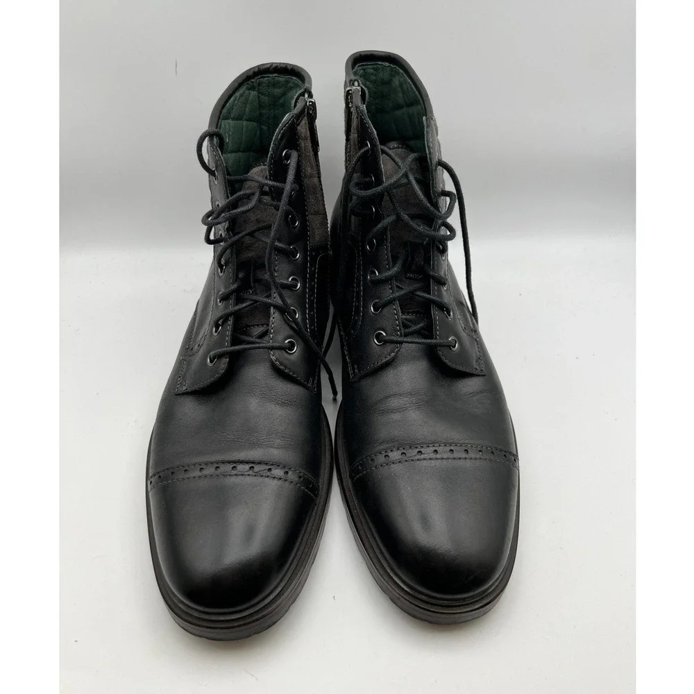 Johnston & Murphy J&M 1850 Black Leather Cap Toe Lace Up Boots Mens Size 13 M